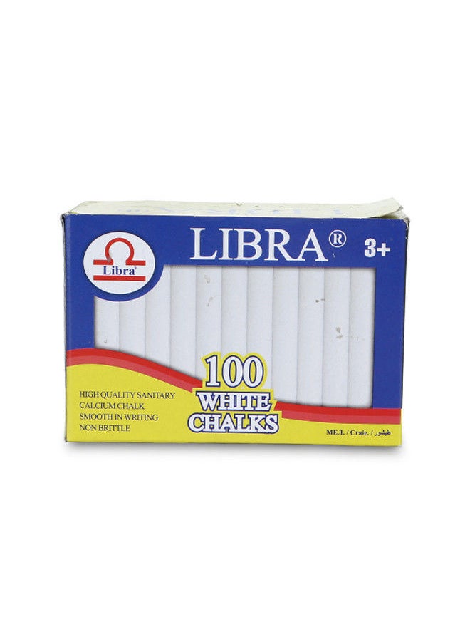 Libra High Quality Dustless White Chalks Smooth Writting Calcium Chalks Non Brittle 100 Pieces Box  - Image 1