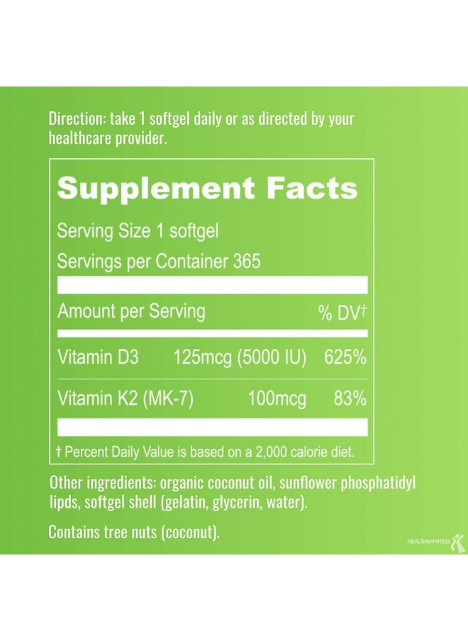 UpNourish Liposomal Vitamin D3 K2 Mk7 365 Softgels Vit D3 5000 Iu + K2 100 Mcg With Organic Coconut Oil K2 D3 Vitamin Supplement Vitamin D And K Supplement Non Gmo Gluten Free  - Image 5