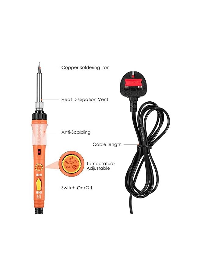 SYOSI - Iron 60W Soldering Irons Kit With Adjustable Temperature Knob 200 450℃） Welding Tools With 5 Soldering Iron Tips 17G Solder Wire Soldering Iron Stand For Welding And Repairing - Image 1
