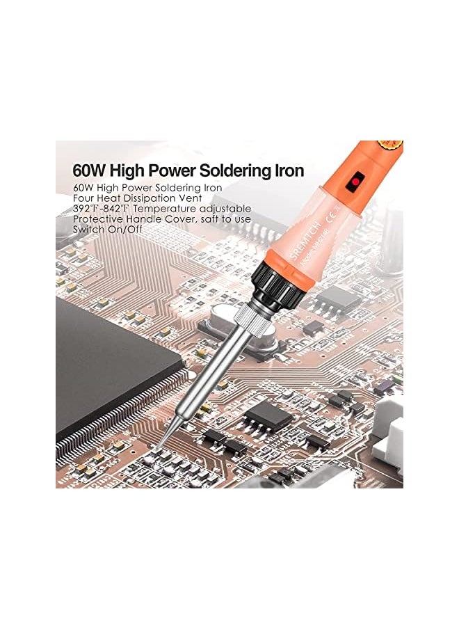 SYOSI - Iron 60W Soldering Irons Kit With Adjustable Temperature Knob 200 450℃） Welding Tools With 5 Soldering Iron Tips 17G Solder Wire Soldering Iron Stand For Welding And Repairing - Image 1