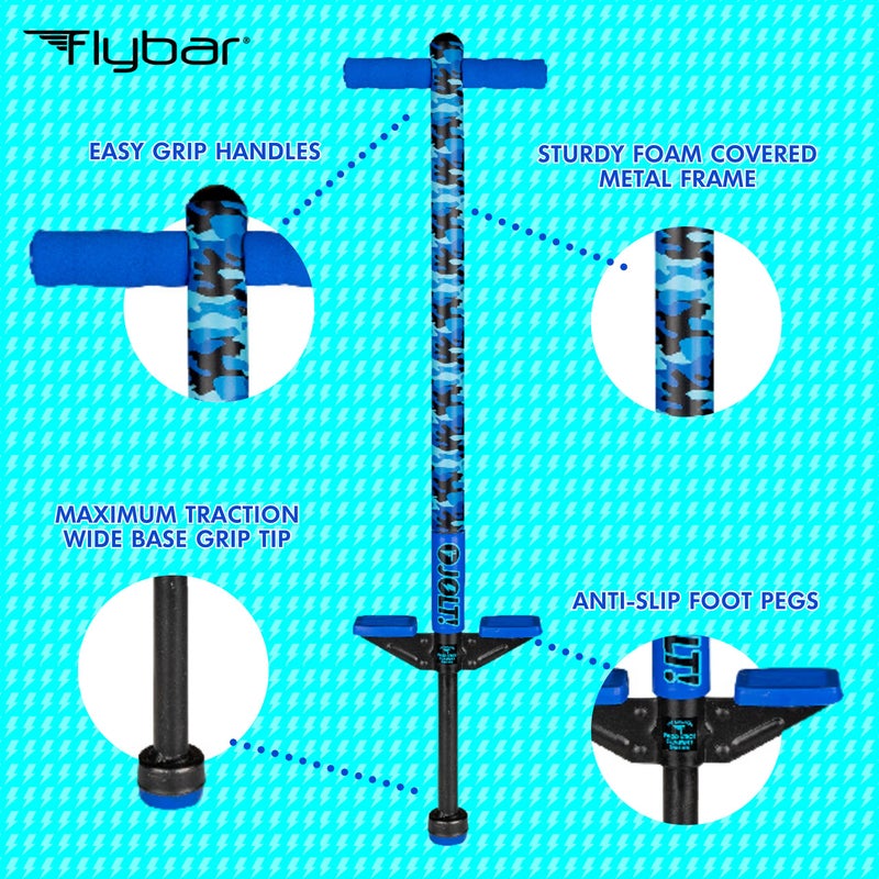 Flybar Pogo Stick for Kids, 40 to 80 Pounds, Perfect for Beginners, Easy Grip Foam Handles, Anti-Slip Foot Pegs, Outdoor Toys for Boys, Jumper Toys for Girls, Outside Toys for Kids (Jolt, Blue Camo) - Image 4