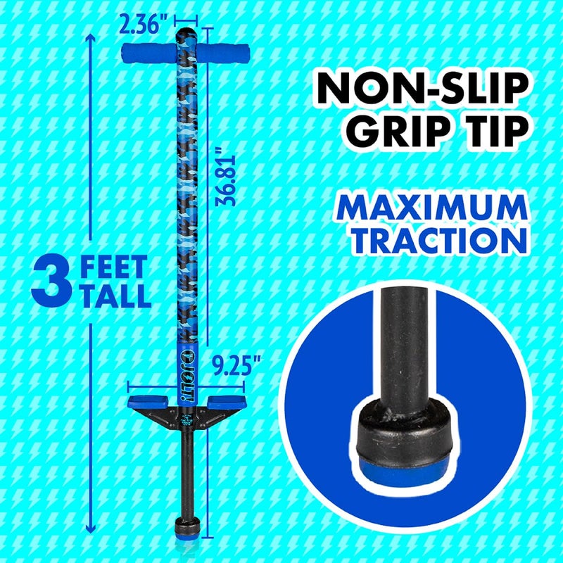 Flybar Pogo Stick for Kids, 40 to 80 Pounds, Perfect for Beginners, Easy Grip Foam Handles, Anti-Slip Foot Pegs, Outdoor Toys for Boys, Jumper Toys for Girls, Outside Toys for Kids (Jolt, Blue Camo) - Image 5