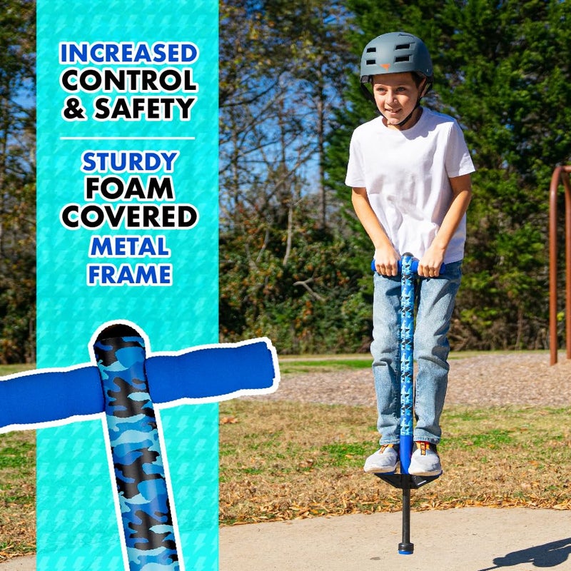 Flybar Pogo Stick for Kids, 40 to 80 Pounds, Perfect for Beginners, Easy Grip Foam Handles, Anti-Slip Foot Pegs, Outdoor Toys for Boys, Jumper Toys for Girls, Outside Toys for Kids (Jolt, Blue Camo) - Image 3