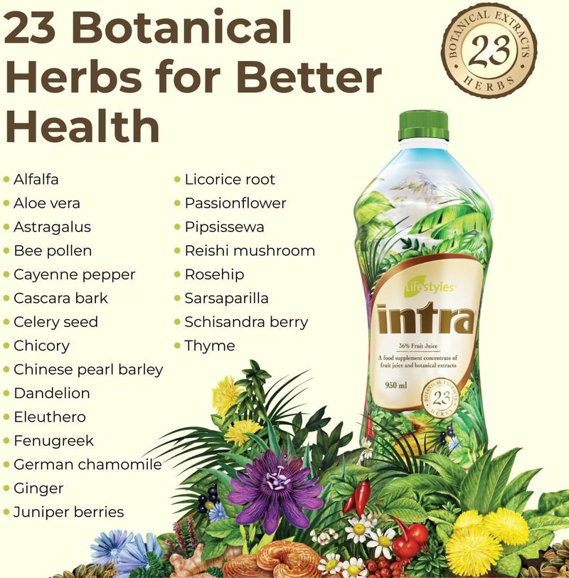 Intra Lifestyles Herbal Juice Drink  Botanical Beverage for Immune Support Detox Digestive  Cardiovascular Health  23 Botanical Extracts  Made in Canada 1 Bottle 950 mL 32 fl oz - Image 3