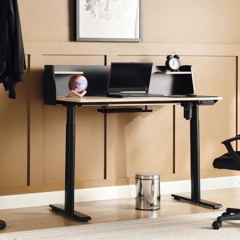 Pan Home Gaming Desk with Shelve - Natural & Black