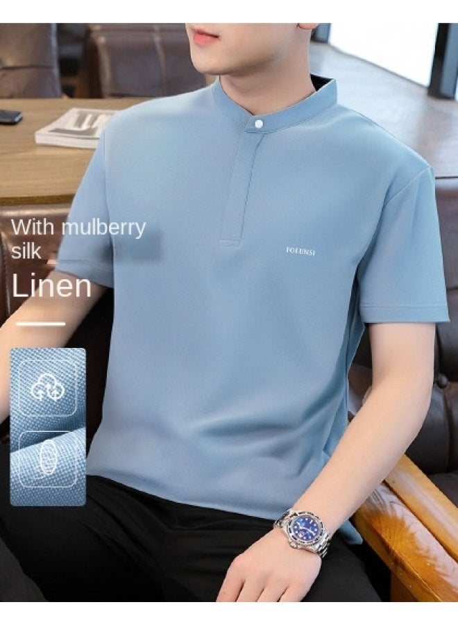 FOLUNSI Mulberry Silk + Linen Cotton】china Men's Breathable T-shirt, Summer Thin Short Sleeve Tee For Men - Image 1