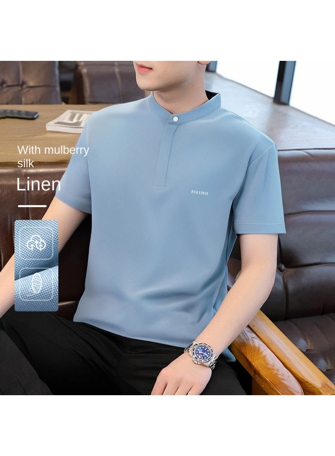 FOLUNSI Mulberry Silk + Linen Cotton】china Men's Breathable T-shirt, Summer Thin Short Sleeve Tee For Men - Image 2