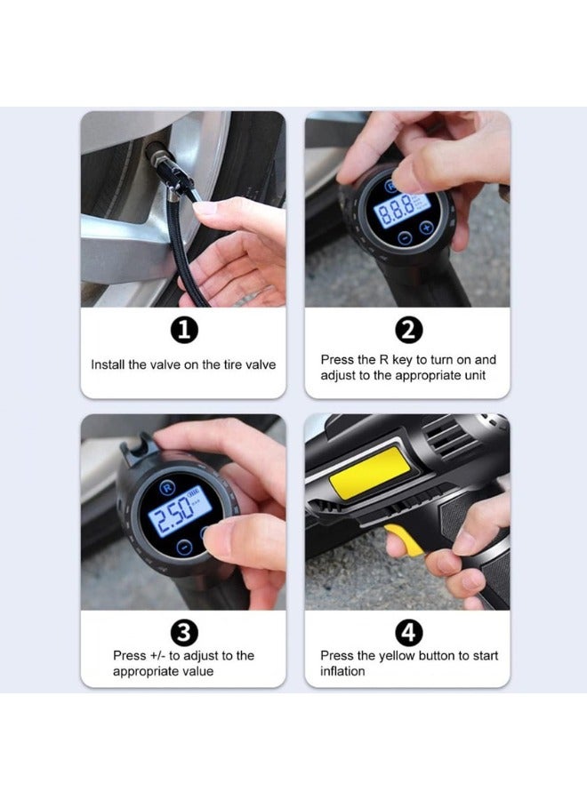 nooshi fireplace Cordless Tire Inflator Air Compressor, 2000mAh Car, bike and bicycle Tire Air Pump with LED Digital Pressure Gauge and Nozzles - Image 5