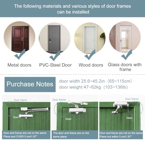 Onarway Automatic Door Closer for Home: Size 3 Spring Hydraulic Closure with Adjustable Speed for Residential and Light Commercial Doors (99-132lbs) | Soft Close & Easy Install - Image 2