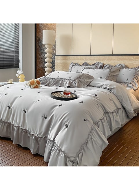 Fitted Sheet Style — French High-End 60 Thread Pure Cotton Embroidered Bedding Four Piece Set