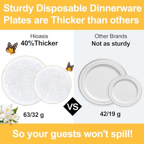 Hioasis 60pcs Clear Plastic Plates - Gold Rimmed Disposable, Hammered, Heavy-duty Dinnerware Set Suitable for 30 Guests, 10.25" Dinner & 7.5" Dessert Plates for Party & Wedding - Image 4