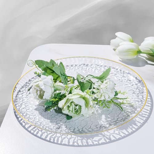 Hioasis 60pcs Clear Plastic Plates - Gold Rimmed Disposable, Hammered, Heavy-duty Dinnerware Set Suitable for 30 Guests, 10.25" Dinner & 7.5" Dessert Plates for Party & Wedding - Image 3