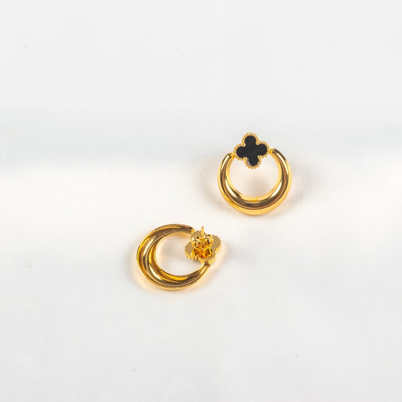 Golden Black Clover Stainless Steel Earring - Image 2