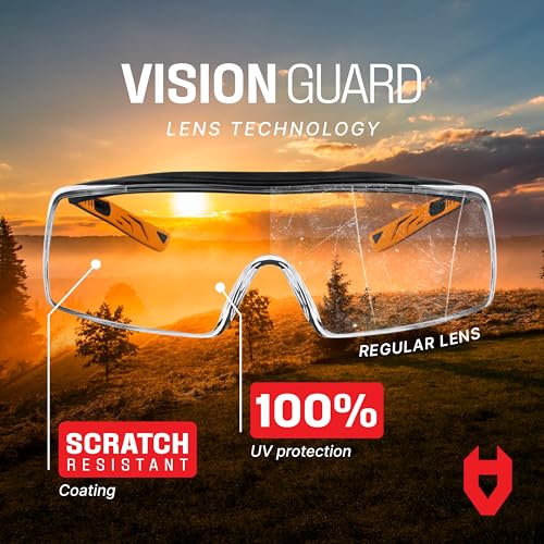 NoCry Safety Glasses That Fit Over Your Prescription Eyewear. Clear Anti-Scratch Wraparound Lenses, UV400 Protection, ANSI Z87 & OSHA Certified. Use in the Lab, Travelling, Black & Orange (10-pack) - Image 4