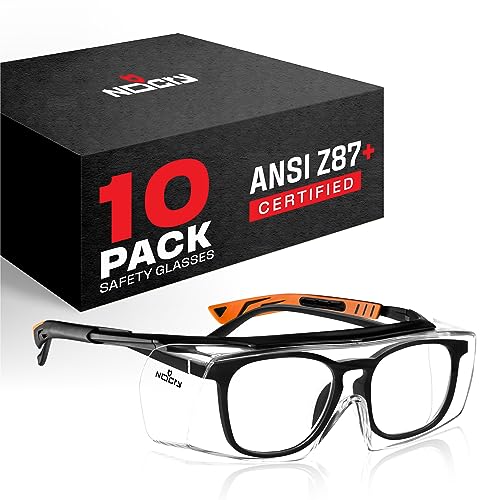 NoCry Safety Glasses That Fit Over Your Prescription Eyewear. Clear Anti-Scratch Wraparound Lenses, UV400 Protection, ANSI Z87 & OSHA Certified. Use in the Lab, Travelling, Black & Orange (10-pack) - Image 1
