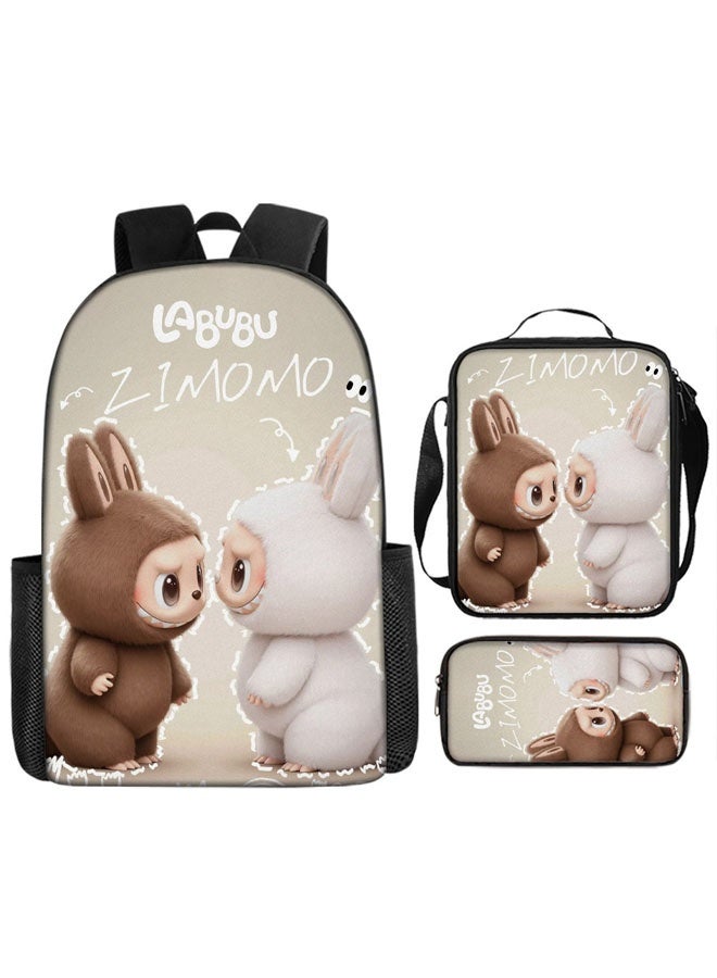 2025-2026 Labubu backpack pencil case Satchel three-piece suit leisure sports travel backpack student school backpack - Image 1
