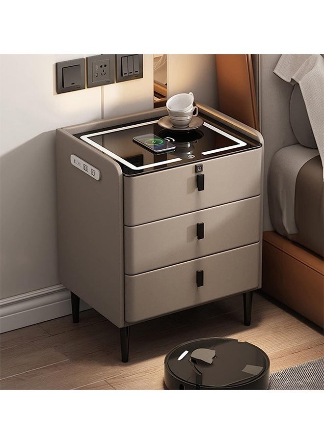 Generic - Nightstand with Wireless Charging Station, USB Charging and Adjustable LED Lights, Fingerprint Lock and Speaker, Night Stand with 3 Sliding Drawers Bedside Table Tempered Glass Tabletop Bedside - Image 1