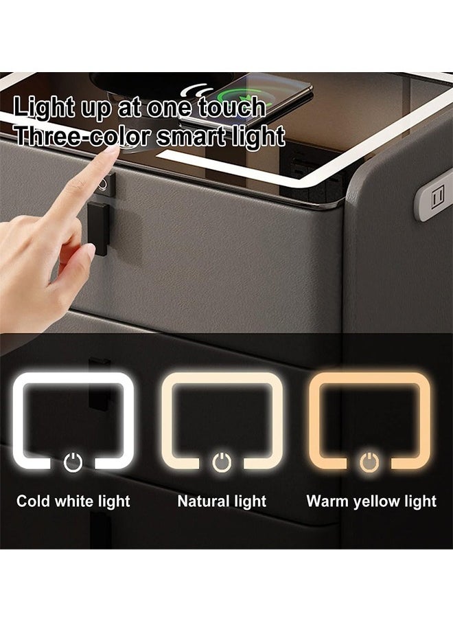 Generic - Nightstand with Wireless Charging Station, USB Charging and Adjustable LED Lights, Fingerprint Lock and Speaker, Night Stand with 3 Sliding Drawers Bedside Table Tempered Glass Tabletop Bedside - Image 1