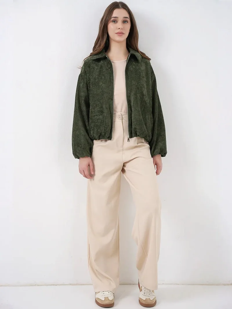 BIG DART BDART Oversized Velvet Zip-Up Jacket with Pockets