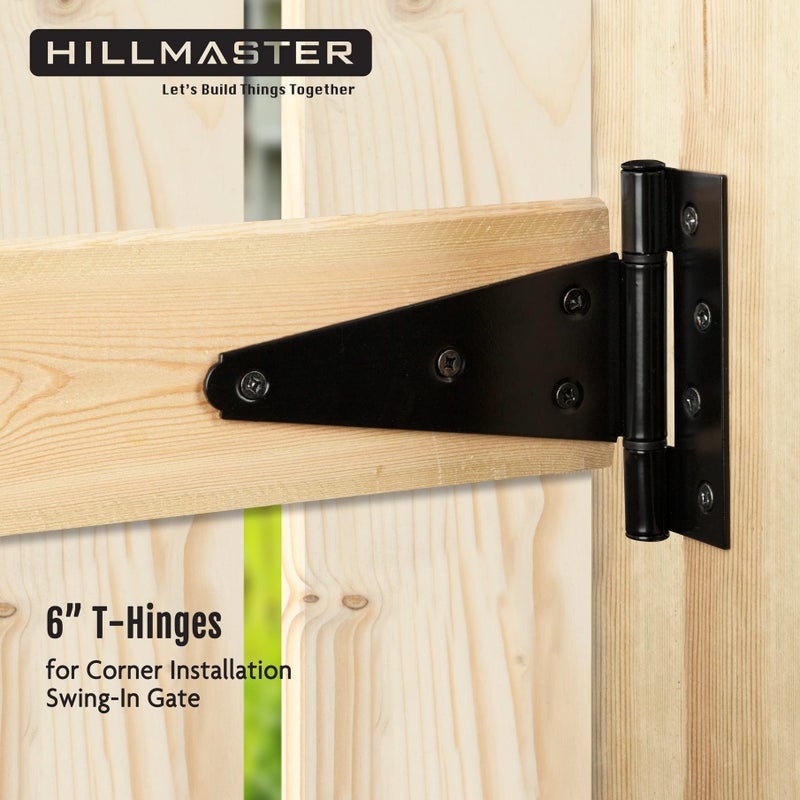 HILLMASTER 6 Inch T-Strap Heavy Duty Shed Door Hinges Gate Strap Hinges Black Tee Hinge Wrought Hardware for Wooden Fences,Yard,Barn Door,Rustproof(2 Pack) - Image 5