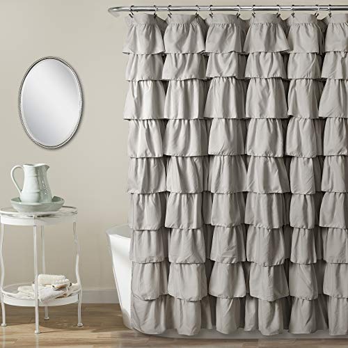 Lush Decor Ruffle Shower Curtain | Floral Textured Vintage Chic Farmhouse Style Design, Light Gray, 72" x 72" - Image 5