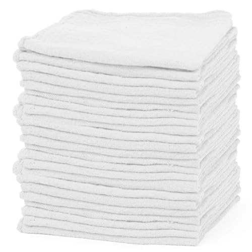 TALVANIA Shop Towels Pack of 50 Reusable Cleaning Rags Durable Quality Cotton 13 x 13 Machine Washable Suitable for All Purposes White - Image 2