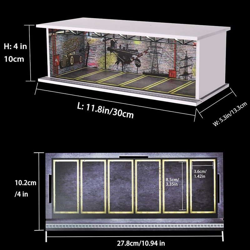 G-FANS 1/64 Hot diecast Wheels Cars Display case - 1/64 Scale Model Cars scenarios Display Box with LED Light and Acrylic Cover, Scenes Parking lot Diorama Storage Garage 6 Parking Spaces (Industry) - Image 2