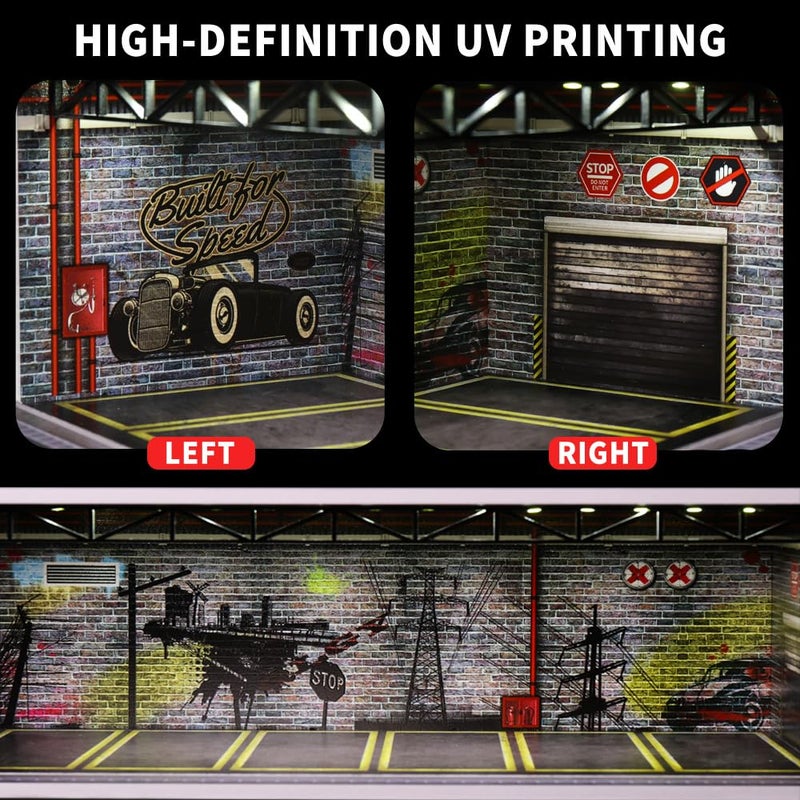 G-FANS 1/64 Hot diecast Wheels Cars Display case - 1/64 Scale Model Cars scenarios Display Box with LED Light and Acrylic Cover, Scenes Parking lot Diorama Storage Garage 6 Parking Spaces (Industry) - Image 4