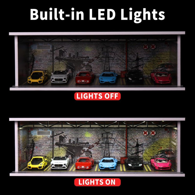 G-FANS 1/64 Hot diecast Wheels Cars Display case - 1/64 Scale Model Cars scenarios Display Box with LED Light and Acrylic Cover, Scenes Parking lot Diorama Storage Garage 6 Parking Spaces (Industry) - Image 3