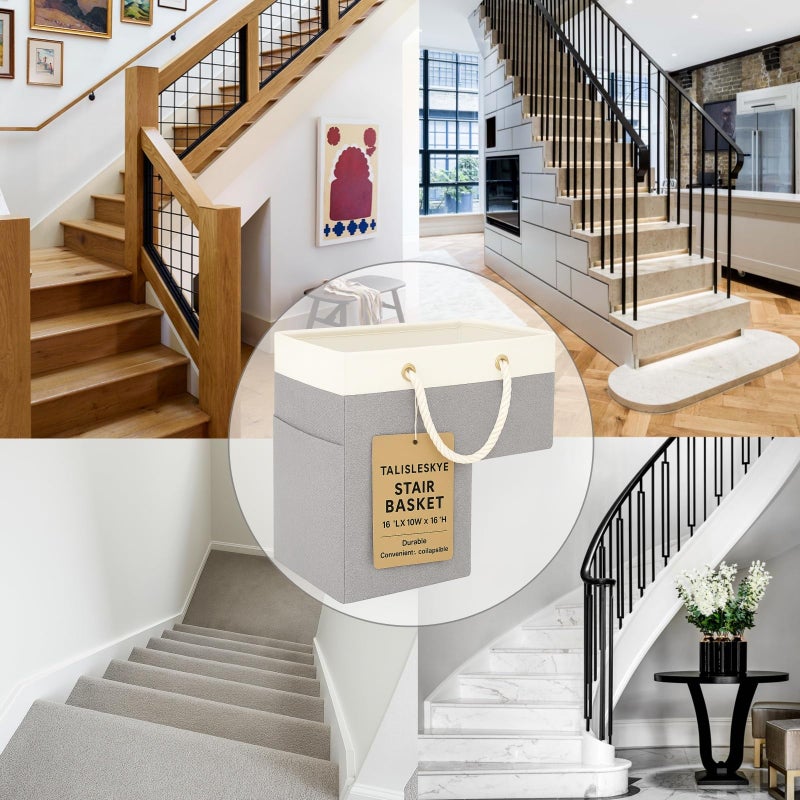 talisleskye Stair basket,Foldable staircase baskets,Stair basket for wooden and carpeted stairs,Step stairs storage baskets with handle.1pcs - Image 5