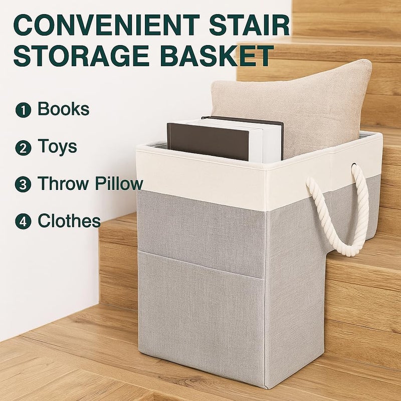 talisleskye Stair basket,Foldable staircase baskets,Stair basket for wooden and carpeted stairs,Step stairs storage baskets with handle.1pcs - Image 2