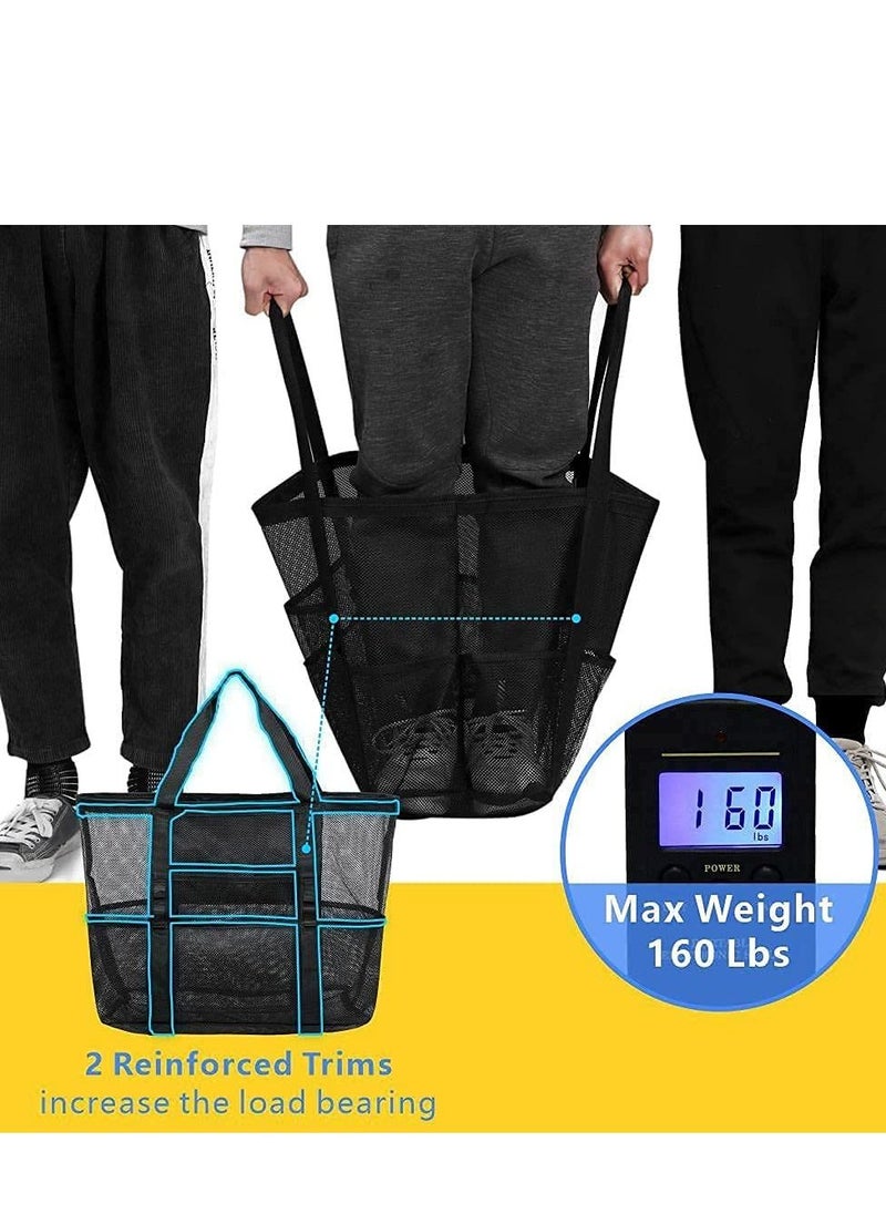 Excefore - Beach Bag, Extra Large Bag for Women Travel, Mesh Tote Toys, Towel, flip flops, Black - Image 1