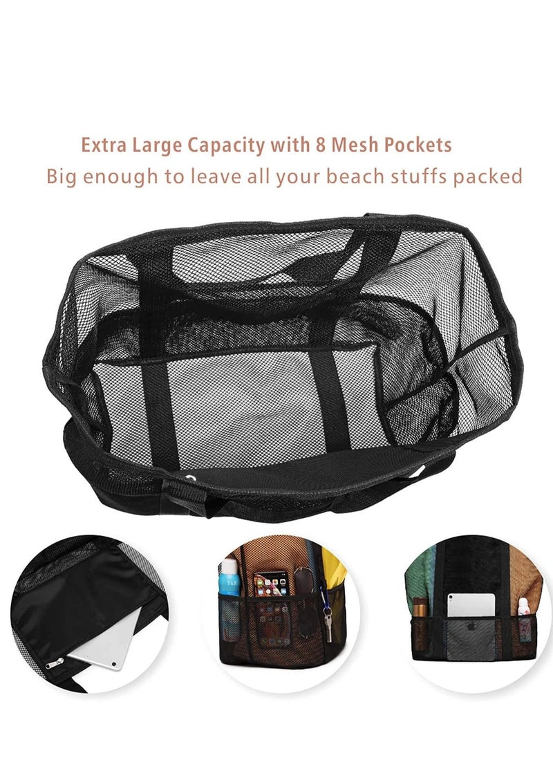 Excefore - Beach Bag, Extra Large Bag for Women Travel, Mesh Tote Toys, Towel, flip flops, Black - Image 1