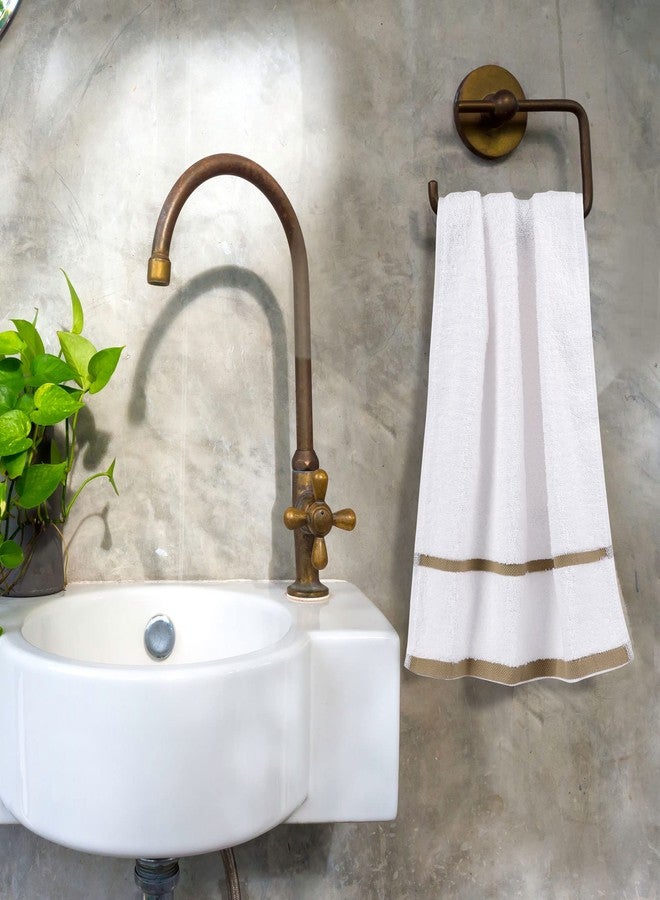 PiccoCasa Set of 2, 750 GSM Luxury White Hand Towels - Oversized 16x30 Inch Cotton Ring Spun Face Towels Highly Absorbent Home Hotel Spa Quality Towel, Champagne Strip - Image 2