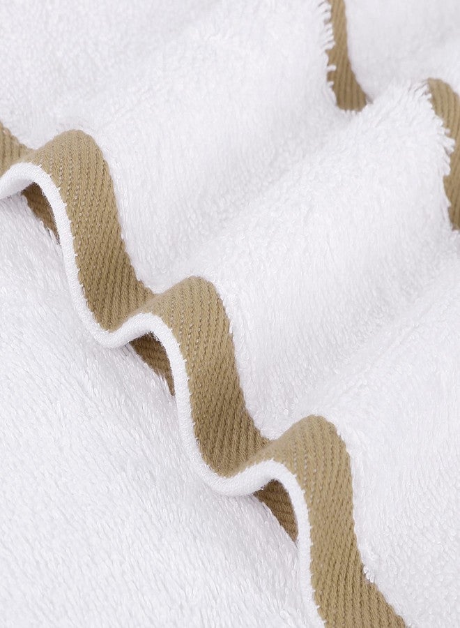 PiccoCasa Set of 2, 750 GSM Luxury White Hand Towels - Oversized 16x30 Inch Cotton Ring Spun Face Towels Highly Absorbent Home Hotel Spa Quality Towel, Champagne Strip - Image 4