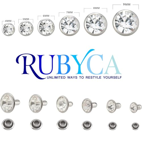 RUBYCA 600 Sets Czech White Clear Crystal Rhinestone Rapid Rivets Silver Color Metal Studs DIY LeatherCraft Kit for Clothing, Wedding, Art and Crafts with a Leather Hole Punch Tool - Image 3
