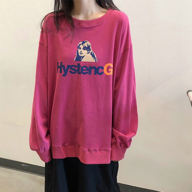 Cartoon Printed Round Neck Loose Women's T-shirt Spring and Autumn waitmore Korean Style New Casual All-match Thin Top - Image 3