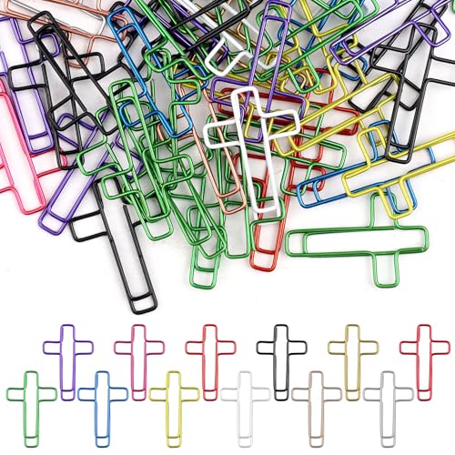 Notoke 50 PCS Multicolored Cross Paper Clips – 1.34" x 0.8" Cute Christian Journaling & Bible Paper Clips Study Supplies, Ideal for Bookmarks, Notes & Gifts - Image 1