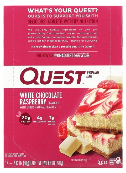 Protein Bar White Chocolate Raspberry 12 Bars 2.12 oz (60 g) Each