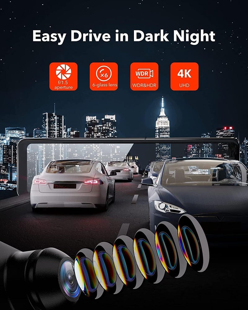 REDTIGER T700 Rear View Mirror Camera 11in UHD 4K Front and 1080P Rear Dual Cameras with GPS and Night Vision - Image 3