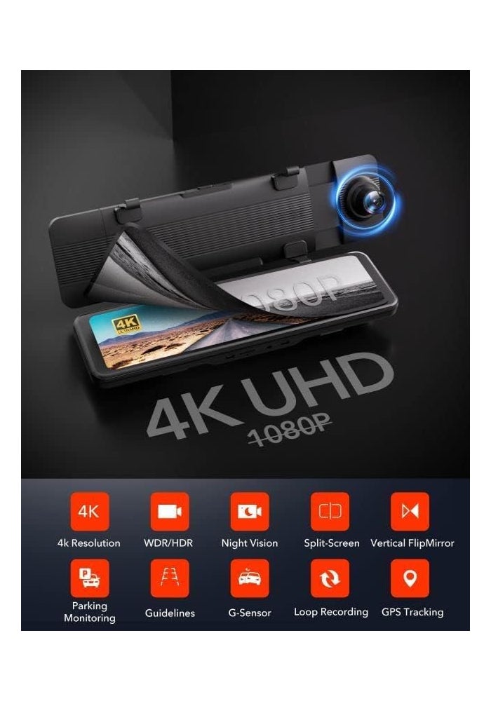 REDTIGER T700 Rear View Mirror Camera 11in UHD 4K Front and 1080P Rear Dual Cameras with GPS and Night Vision - Image 2