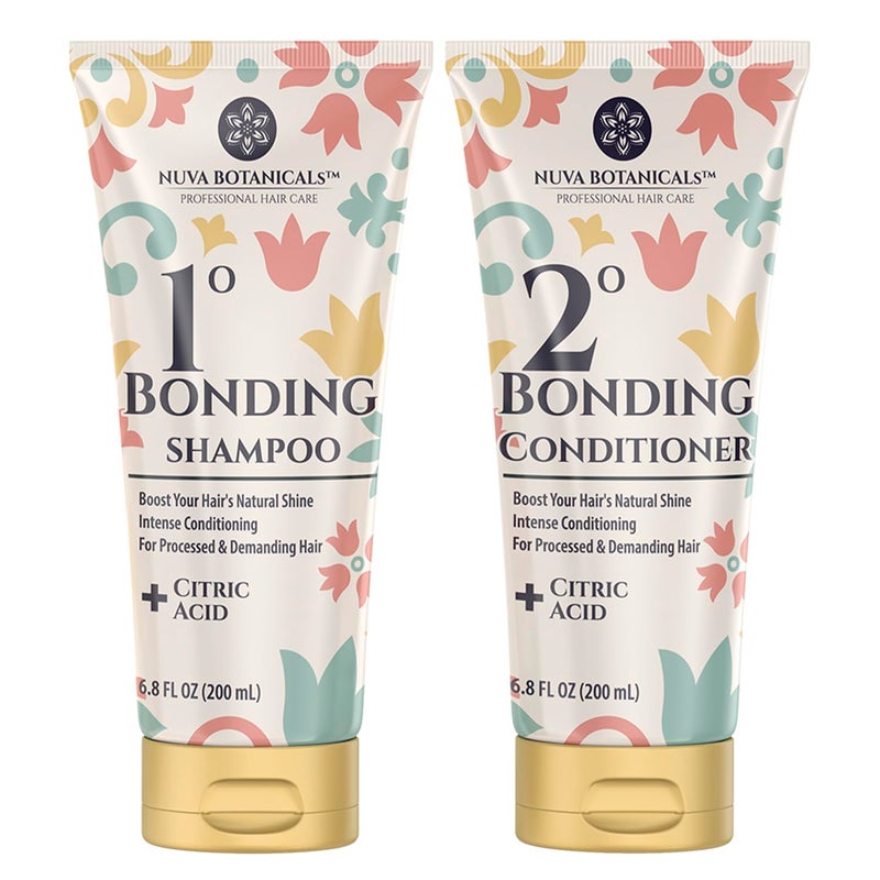 Nuva Botanicals Bond Repair Hair Treatment for Dry Damaged Hair - Intense Conditioning Shampoo and Conditioner Set Hair Bonding Treatment with Salicylic Acid, Vitamin B5, Citric Acid(6.8 fl oz each) - Image 1