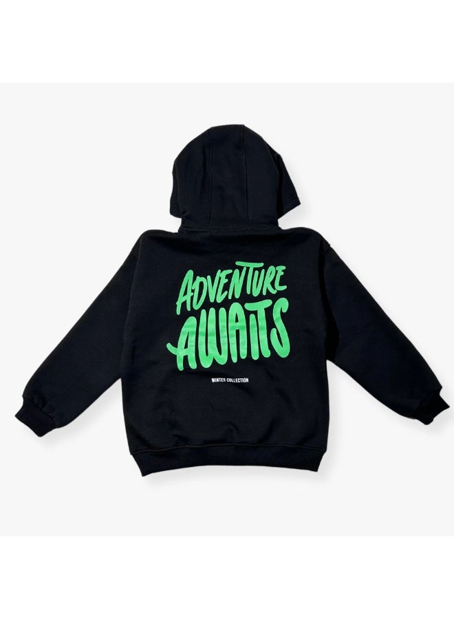هودي أسود للأطفال للجنسين بتصميم "مستكشف"