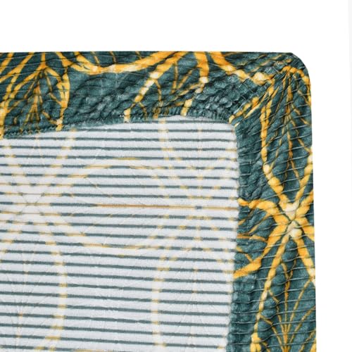KAWI 350 TC Velvet Pencil Print 300 GSM Woolen Fleece Warm Flannel Double Bed Elastic Fitted King Size Bedsheet with 2 Zipper Pillow Cover (72"x78" X10") - Light Green Colour - Image 3