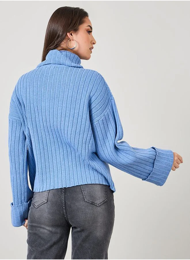 Styli Ribbed Boxy Fit Turtle Neck Sweater