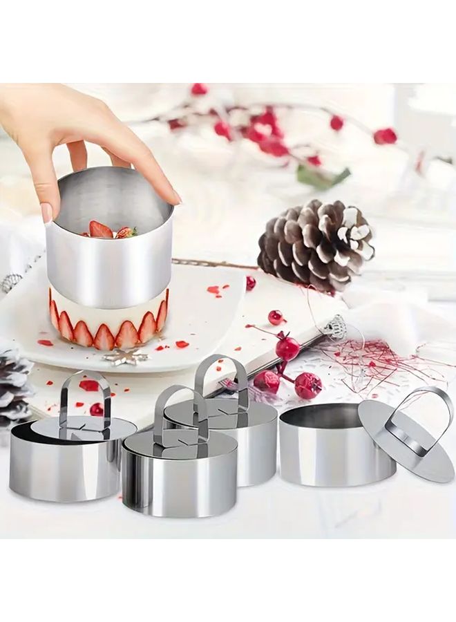 Round Circular Cake Ring Molds 4 Pieces Stainless Steel Baking Tool With Pusher Lifter - Image 1