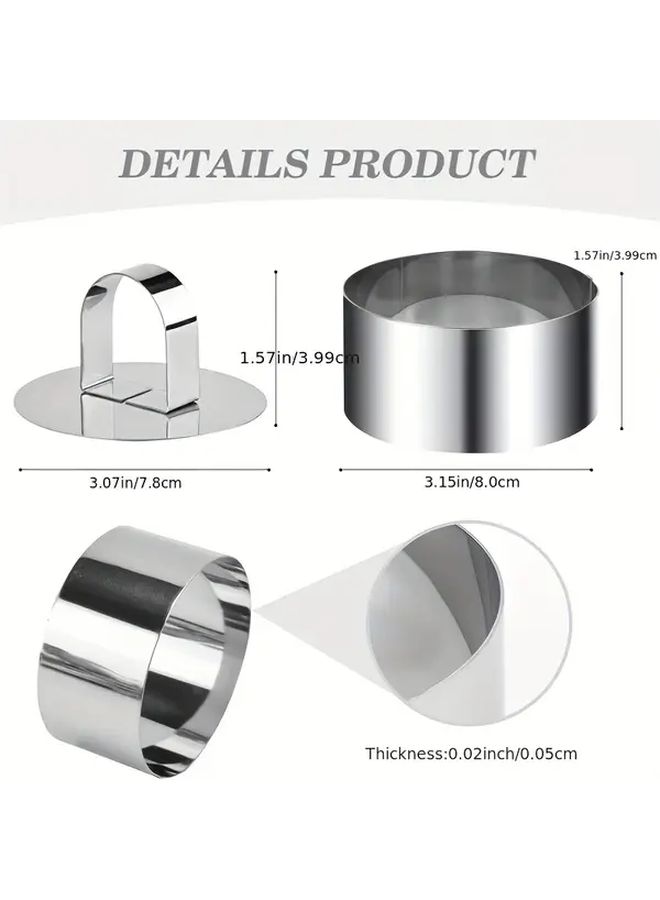 Round Circular Cake Ring Molds 4 Pieces Stainless Steel Baking Tool With Pusher Lifter - Image 3