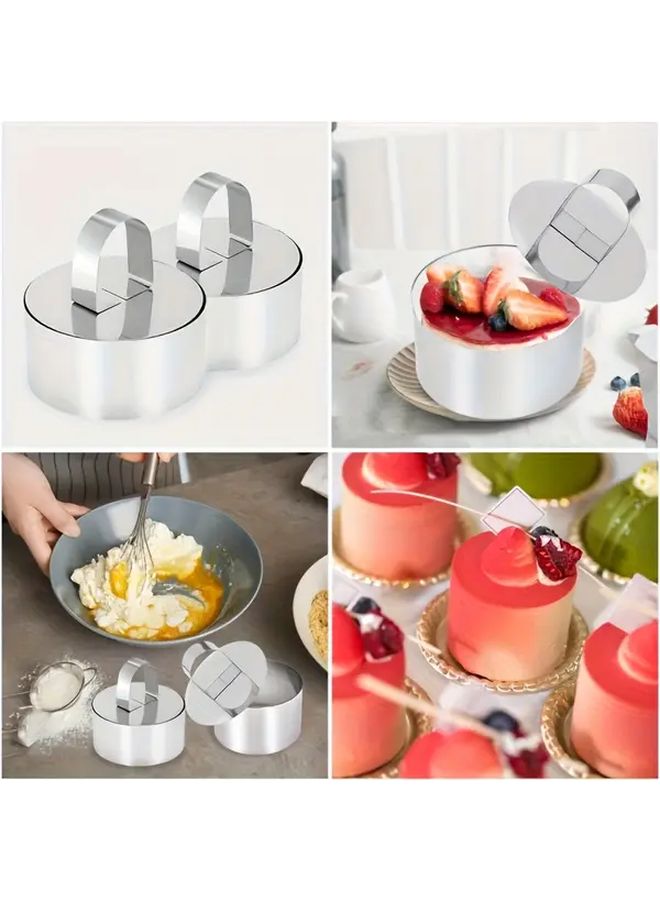 Round Circular Cake Ring Molds 4 Pieces Stainless Steel Baking Tool With Pusher Lifter - Image 4