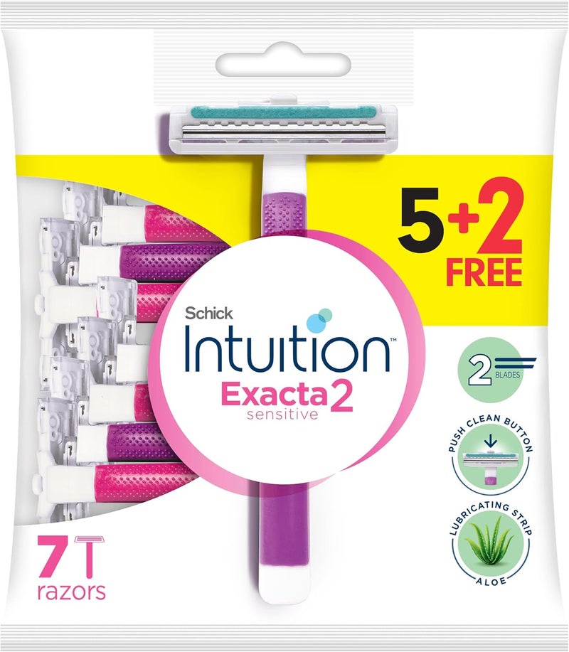 Intuition Exacta2 Sensitive Disposable Razors for Women - 5+2 Pack with Aloe and Vitamin E - Image 1