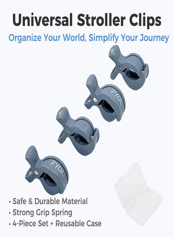 FYGL Universal Stroller Clips | 4PCS Multiuse Fasteners for Pram Toys, Sun Shades, and Blankets - Grey - Image 2